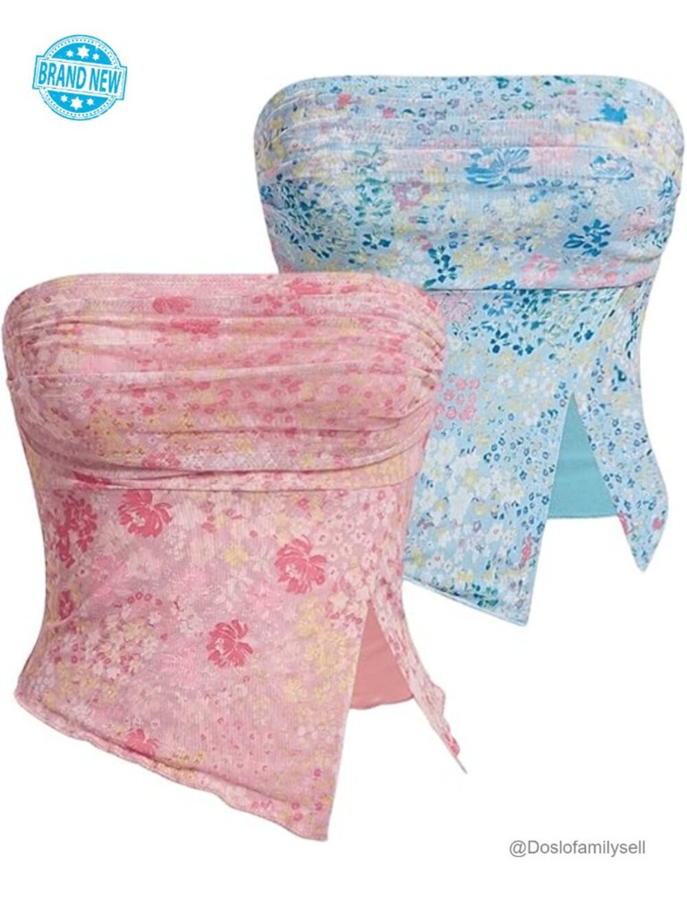 2 Pack Floral Tube Top Y2k Asymmetrical Mesh Strapless Slit Going Out Crop Tops